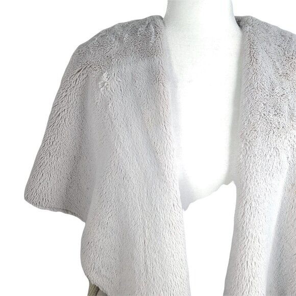 Women's Gray Faux Fur Shearling Open Front Drape Cardigan Vest - Picture 3 of 7
